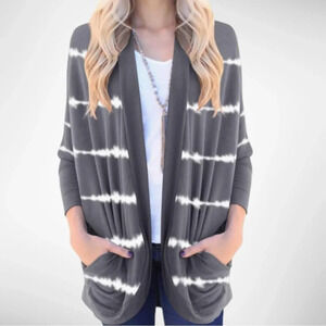 Gray And White Tie Dye Stripes Cardigan New Without Tags Size Small